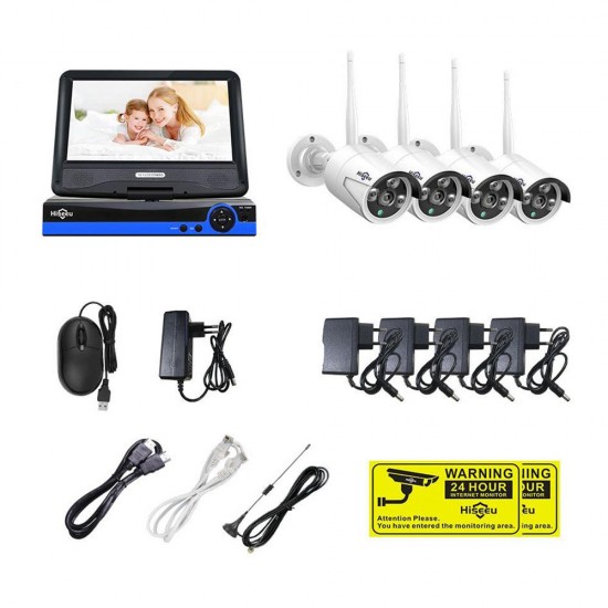 10 inch Display 4pcs 1080P Wireless CCTV IP Camera 8CH NVR WiFi Video Surveillance System