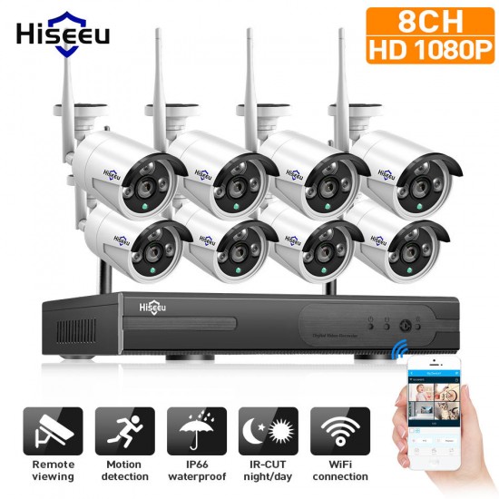 1080P Wireless CCTV 8CH NVR Kit Outdoor IR Night Vision IP Camera WiFi Camera Security Surveillance EU Plug