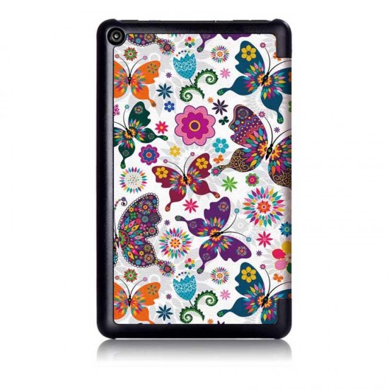 Tri-Fold Pringting Tablet Case Cover for New F ire HD 7 2019-Butterfly