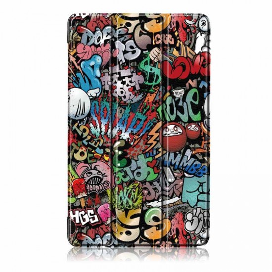 Tri-Fold Pringting Tablet Case Cover for New F ire HD 7 2019-Doodle