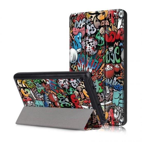 Tri-Fold Pringting Tablet Case Cover for New F ire HD 7 2019-Doodle