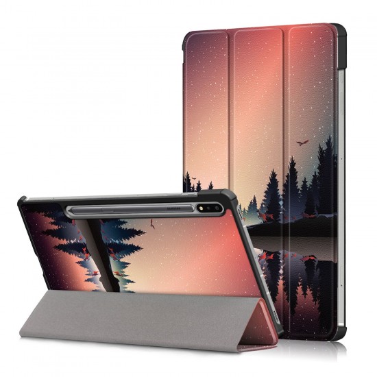 Tri-Fold Pringting Tablet Case Cover for Samsung Galaxy Tab S7 SM-T870 T875 Tablet - Dusk Version