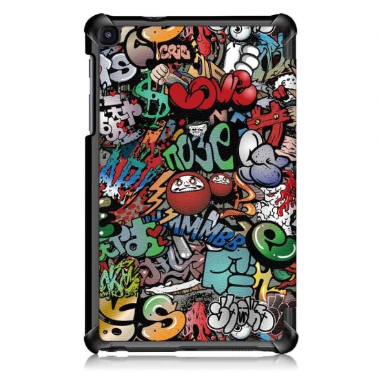 Tri-Fold Pringting Tablet Cover for Samsung Galaxy Tab A 8.0 2019 SM-P200 P205 Tablet - Doodle