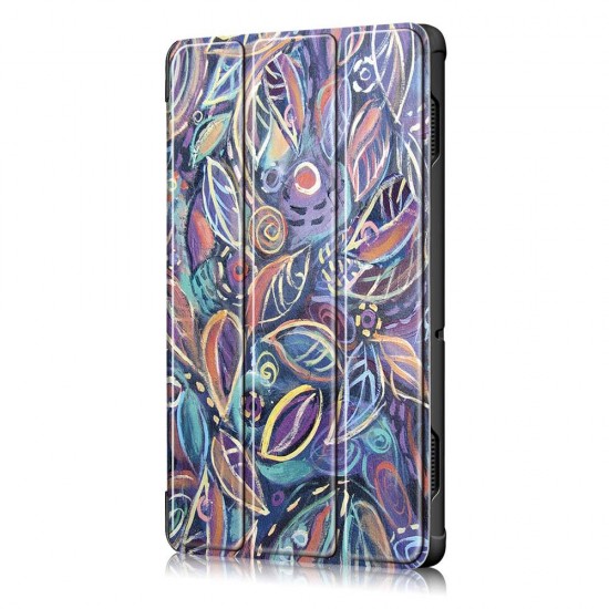 Tri-Fold Printing Tablet Case Cover for Lenovo Tab E10 Tablet - Tree leaves