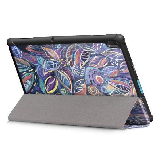 Tri-Fold Printing Tablet Case Cover for Lenovo Tab E10 Tablet - Tree leaves