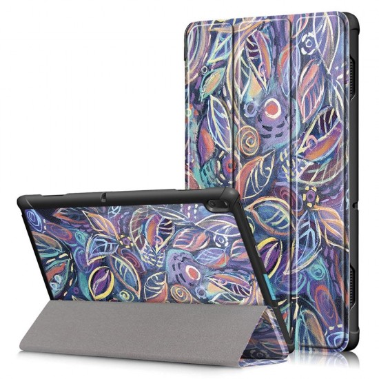 Tri-Fold Printing Tablet Case Cover for Lenovo Tab E10 Tablet - Tree leaves