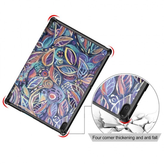 Tri-Fold Printing Tablet Case Cover for Lenovo Tab E10 Tablet - Tree leaves