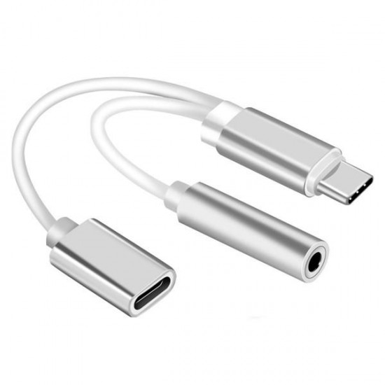 2 in 1 Type C 3.5mm Cellphone Tablet Cable Audio Jack Headphone Adapter