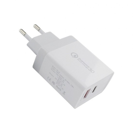 36W Dual USB Type C PD+QC3.0 Quick Charger Power Adapter for Smartphone Tablet