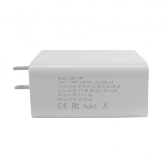 48W 4 USB Port Type C PD QC3.0 2.4A Charger Power Adapter for Tablet