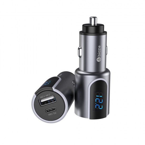 MC20 5.4V Dual USB 18W PD Car Charger with Intelligent Digital Display for Tablet Smartphone
