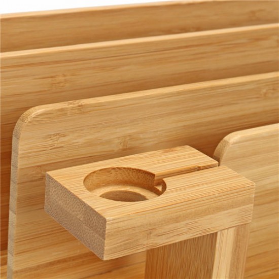 Bamboo Charging Dock Stand Holder Organizer For Apple Watch Smart Phone Tablet Bamboo Charging Dock Stand Holder Organizer For Apple Watch Smart Phone Tablet