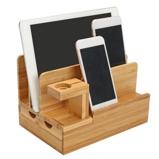 Bamboo Charging Dock Stand Holder Organizer For Apple Watch Smart Phone Tablet Bamboo Charging Dock Stand Holder Organizer For Apple Watch Smart Phone Tablet