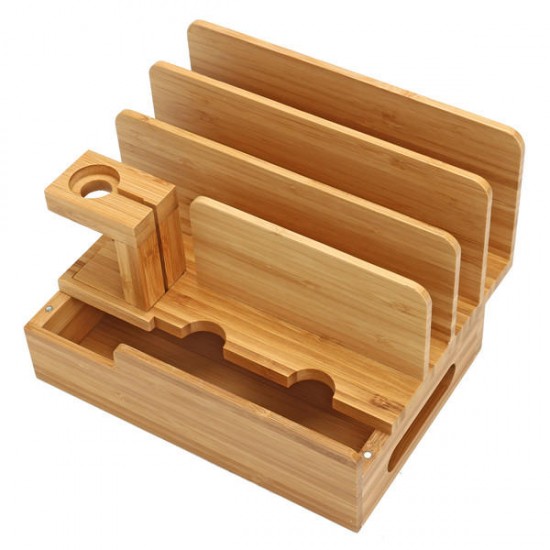 Bamboo Charging Dock Stand Holder Organizer For Apple Watch Smart Phone Tablet Bamboo Charging Dock Stand Holder Organizer For Apple Watch Smart Phone Tablet