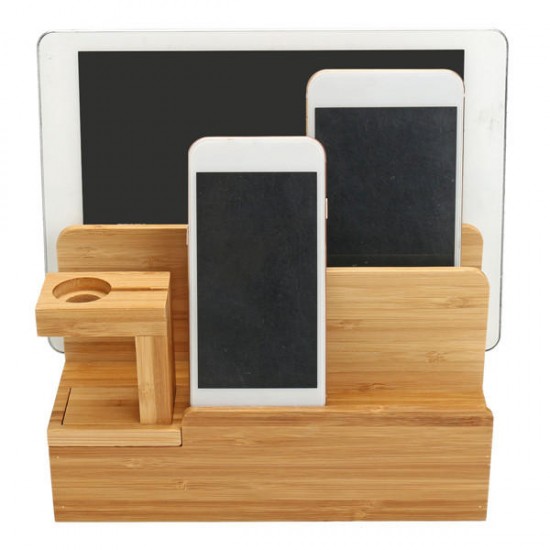 Bamboo Charging Dock Stand Holder Organizer For Apple Watch Smart Phone Tablet Bamboo Charging Dock Stand Holder Organizer For Apple Watch Smart Phone Tablet