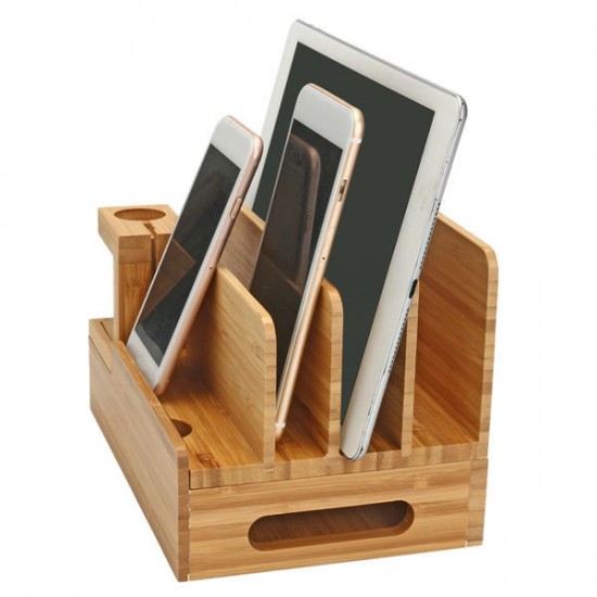 Bamboo Charging Dock Stand Holder Organizer For Apple Watch Smart Phone Tablet Bamboo Charging Dock Stand Holder Organizer For Apple Watch Smart Phone Tablet