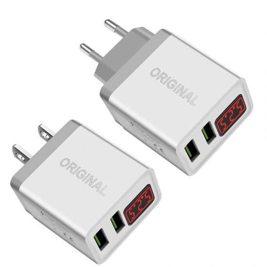 Dual USB EU Charger Power Adapter 5V 2.1A with Display for Smartphone Tablet