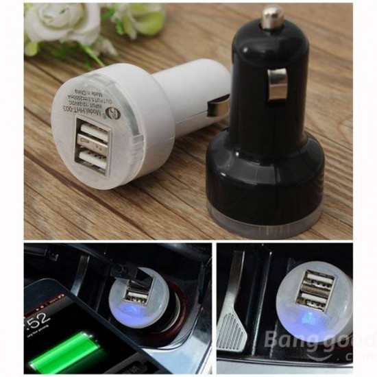 Mini Blue LED Light Bullet Dual USB 2-Port Car Charger Adaptor For Tablet