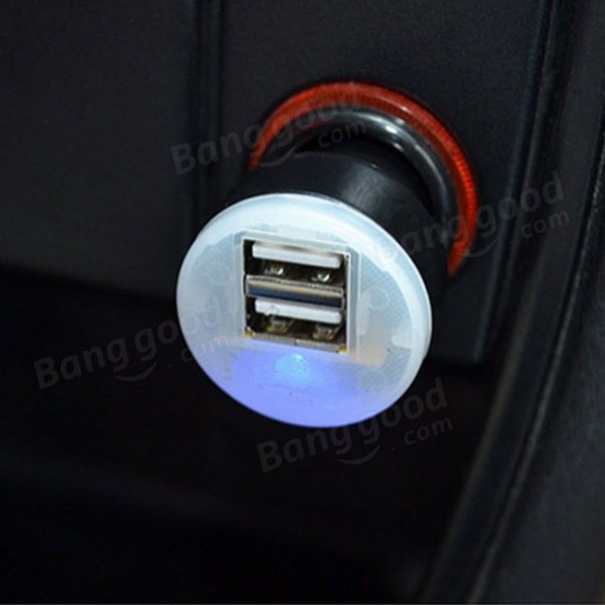 Mini Blue LED Light Bullet Dual USB 2-Port Car Charger Adaptor For Tablet