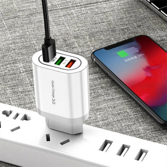 18W Quick Charge 3.0 Dual USB 2.1A Fast Charging Wall Charger Power Adapter for Tablet Smartphone