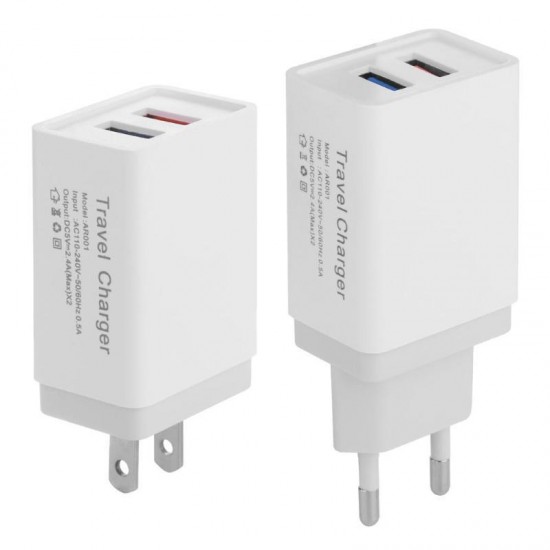 US EU 5V 2.4A Dual USB Travel Charger Power Adapter For Smartphone Tablet PC