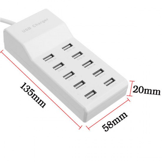 Universal AC 100-240V 10 Port USB Charging Station For Smartphone Tablet