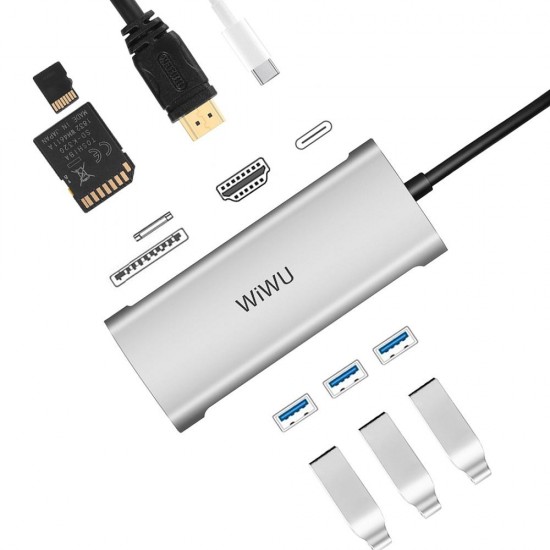 A731 Alpha 7 in 1 Type C to 3-Port USB 3.0 SD TF Card Reader HD PD Converter Multifunctional HUB Adapter