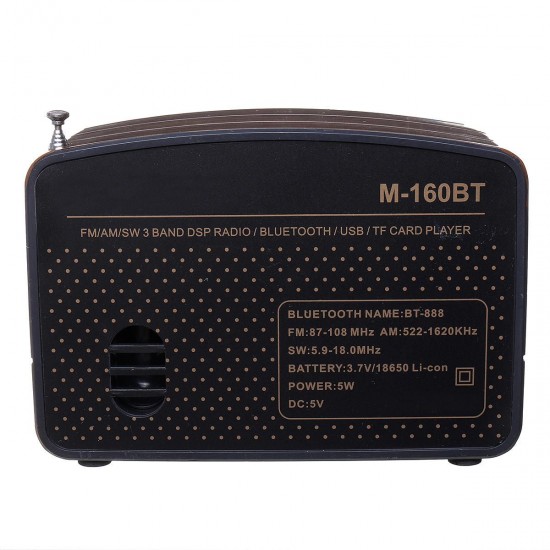 Portable Retro Radio AM FM SW bluetooth Speaker TF Card Slot Rechargeable