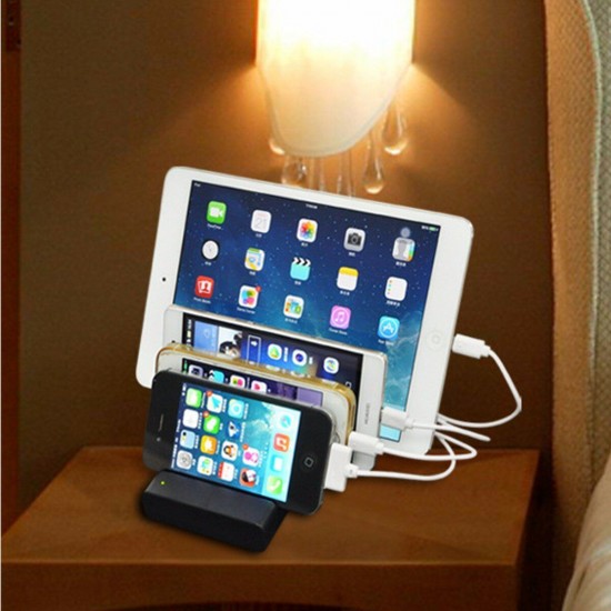 4 USB Charging Station Charger Dock Universal Charging Station Multi-function Stand Black for Tablet Mobile Phone