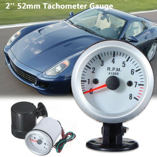 2'' 52mm 12V Car Blue LED Light Tachometer Tacho Gauge Meter Counter 0-8000 RPM