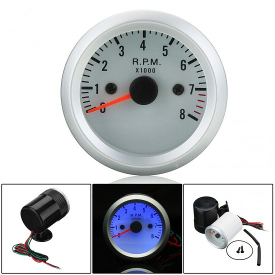 2'' 52mm 12V Car Blue LED Light Tachometer Tacho Gauge Meter Counter 0-8000 RPM