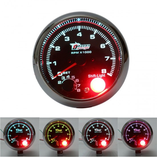 3.75 Inch 12V RPMx1000 Tacho Tachometer with Shift Light RPM Rev Gauge Meter