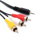 5ft/1.5m 2.5mm Jack Male Plug To 3 RCA Male Audio Video AV Out Cable