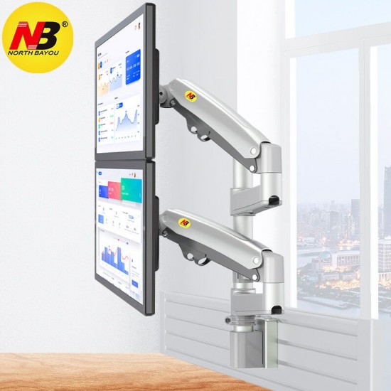 NB M80 Dual Aluminum Alloy Ergonomic 22-32in LCD LED Screen Slot Mount Bracket Monitor Holder Load 2-12kgs Each Arm