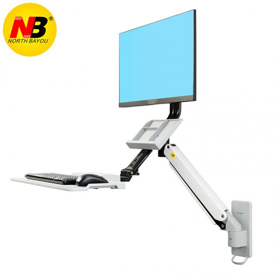NB MC32 Aluminum Ergonomic Wall Mount Sit-Stand Workstation 22-32in Monitor Holder Gas Strut Arm with keyboard Tray Rotate LCD Bracket