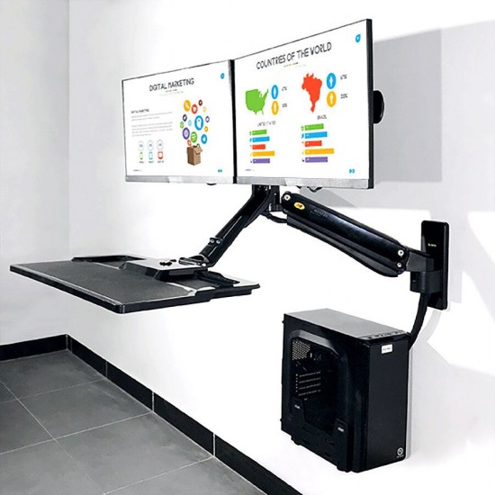 NB MC40-2A Ergonomic Sit-Stand Workstation Wall Mount 22-27in Dual Monitor Holder Arm with Foldable Keyboard Plate 2xUSB3.0 Interface NB MC40-2A Ergonomic Sit-Stand Workstation Wall Mount 22-27in Dual Monitor Holder Arm with Foldable Keyboard Plate 2xUSB3.0 Interface