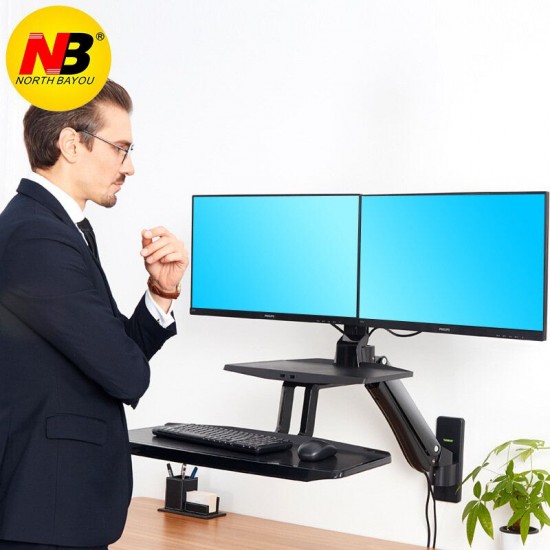 NB MC55-2A Dual Wall Mount 22-27in Ergonomic Sit-Stand Workstation Monitor Holder with Foldable Keyboard Tray Gas Strut Arm NB MC55-2A Dual Wall Mount 22-27in Ergonomic Sit-Stand Workstation Monitor Holder with Foldable Keyboard Tray Gas Strut Arm
