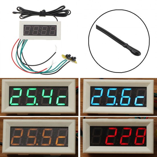 0.56 Inch 200V 3-in-1 Time + Temperature + Voltage Display with NTC DC7-30V Voltmeter White Clock Digital Tube