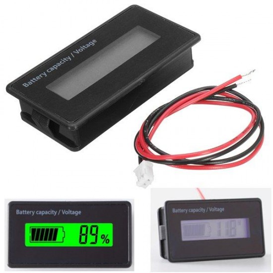 3pcs GY-6H Y6H 12V 24V 36V 48V Lead Acid Battery 2-15S Lithium Battery Universal Adjustable 6-75V Green Screen Waterproof LCD Capacity Display Board Indicator Digital Voltmeter