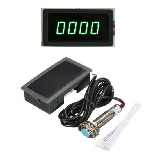 4 Digital Green LED Tachometer RPM Speed Meter + Proximity Switch Sensor NPN