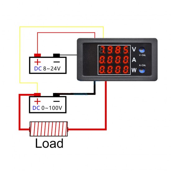 DC 0-100V 10A 1000W 4bit LED Digital Voltmeter Ammeter Wattmeter Voltage Current Power Supply Meter Volt Detector Tester Monitor