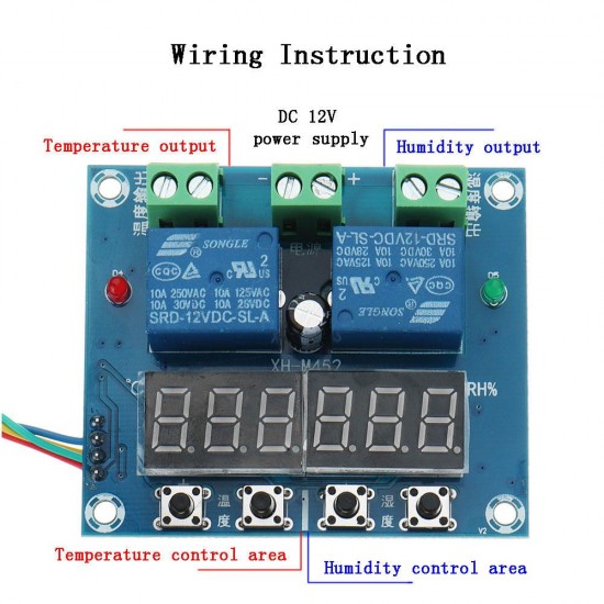 DC 12V XH-M452 Temperature And Humidity Controller Module Digital Display High Accuracy Dual Output