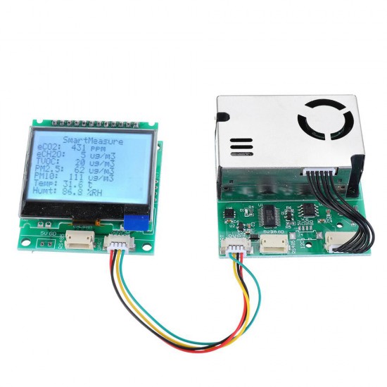 SM300D2 7-in-1 PM2.5 + PM10 + Temperature + Humidity + CO2 + eCO2 + TVOC Sensor Tester Detector Module with Display for Air Quality Monitoring