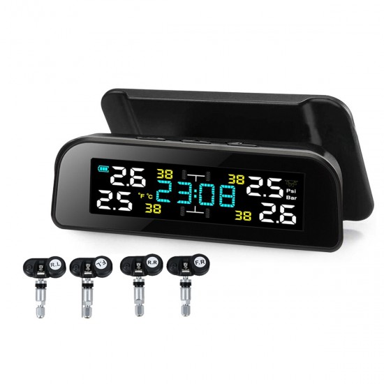 Car Tyre Pressure Monitor System Solar Power LCD Display Clock Time Display