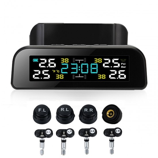 Car Tyre Pressure Monitor System Solar Power LCD Display Clock Time Display