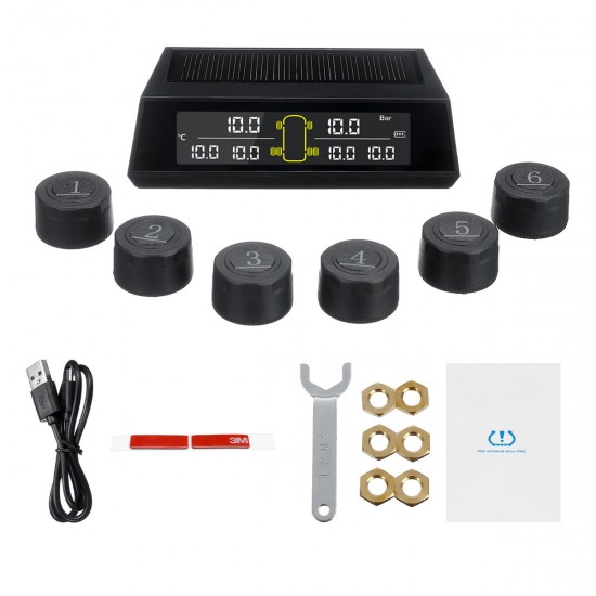 Car Tyre Pressure System Solar Power LCD Display+ 6 External Sensors