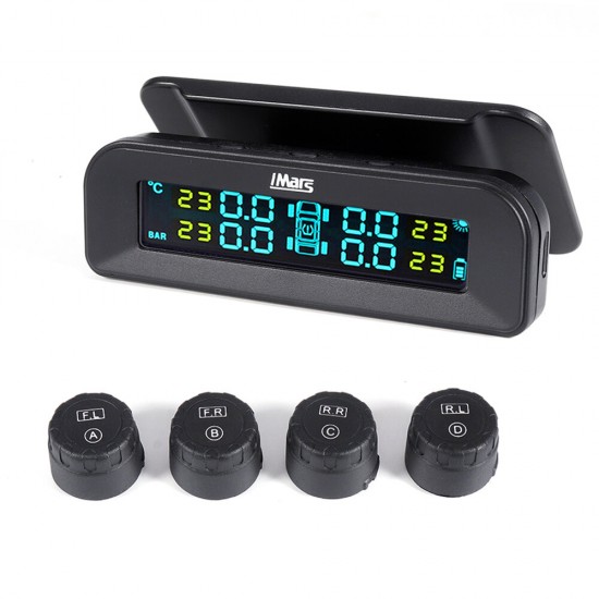 T260 Solar Tire Pressure Monitor System Real-time Tester LCD Screen 4 External Sensors Auto Power On Off