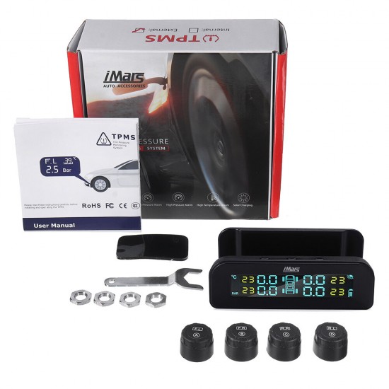T260 Solar Tire Pressure Monitor System Real-time Tester LCD Screen 4 External Sensors Auto Power On Off T260 Solar Tire Pressure Monitor System Real-time Tester LCD Screen 4 External Sensors Auto Power On Off