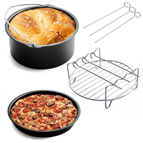 1 Set 8 Inch Air Fryer Accessories Rack Cake Pizza Oven Barbecue Frying Pan Tray