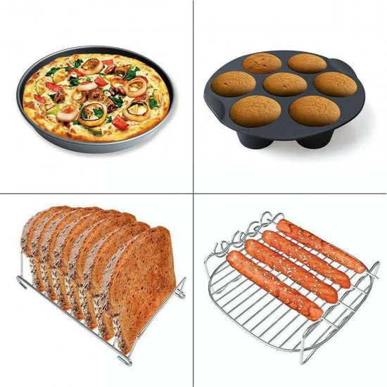 1 Set 8 Inch Air Fryer Accessories Rack Cake Pizza Oven Barbecue Frying Pan Tray